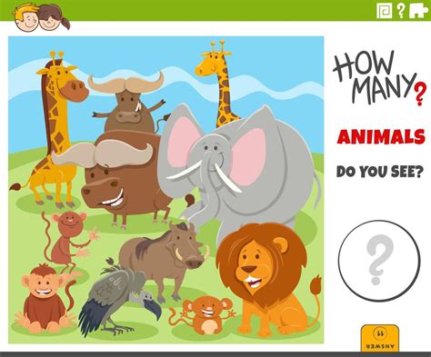 counting cartoon wild animals educational game 22830451 Vector Art at Vecteezy