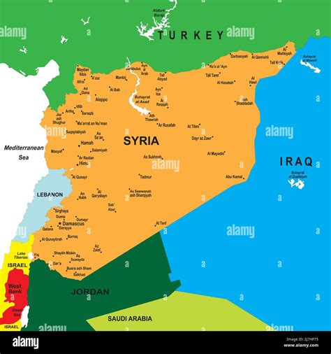 Highly detailed map of Syria with neighbour countries and main cities ...