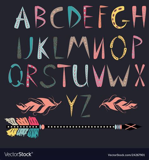 Ethnic font native american indian alphabet set Vector Image