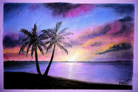 Oil Pastel Sunset Landscape Drawing - img-Aamina