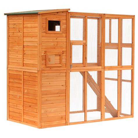 PawHut 77" x 38" x 69" Large Wooden Outdoor Cat Enclosure Catio Cage ...