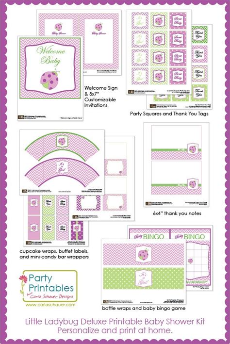 Pink Ladybug Baby Shower Full Printable Party Kit, Customizable Ladybug ...