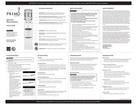 Primo Water Dispenser Troubleshooting Guide