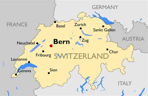 Switzerland cities map - Map of switzerland with major cities (Western ...