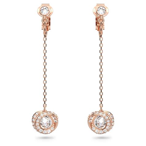 Generation clip earrings, Long, White, Rose gold-tone plated | Swarovski