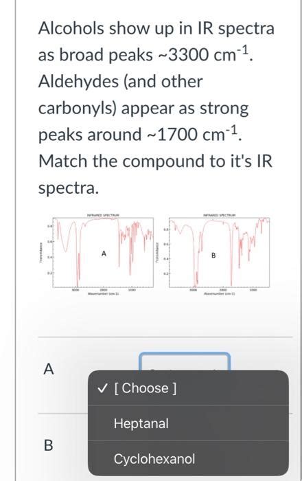 Solved Alcohols show up in IR spectra as broad peaks ∼3300 | Chegg.com