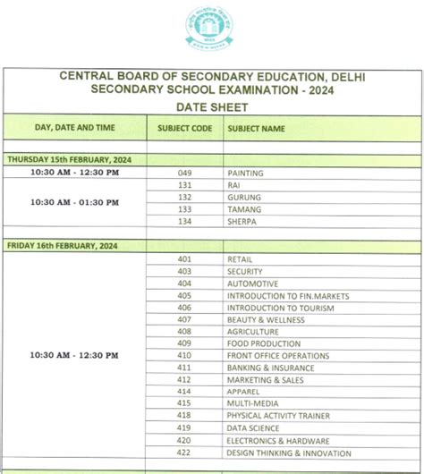 CBSE Class 10 Date Sheet 2024 Download PDF at cbse.gov.in