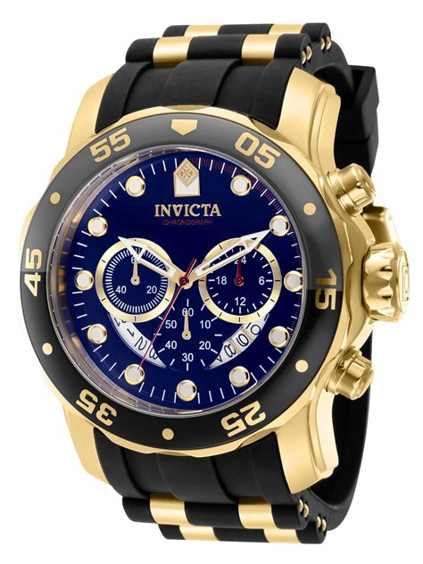 Invicta Pro Diver Men 48mm Stainless Steel Gold Blue dial Chronograph ...