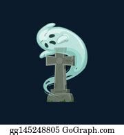 2 Cartoon Ghost At Gave Tombstone On Old Cemetery Clip Art | Royalty Free - GoGraph