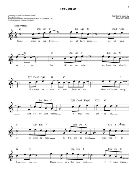 Withers Lean On Me Sheet Music For Guitar Chords Pdf