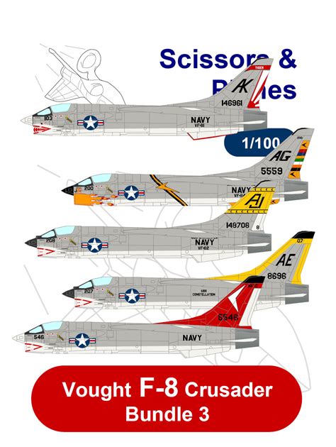 1/100 snp Vought F-8 Crusader Bundle 3 Paper model - EcardModels