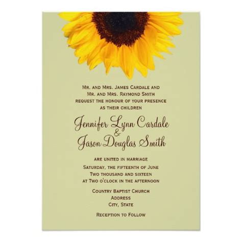 Country Sunflower Sage Rustic Wedding Invitations | Zazzle | Sunflower wedding invitations ...