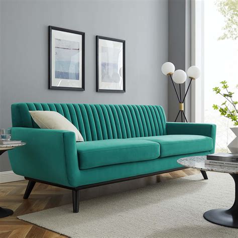 Modway Engage Channel Tufted Performance Velvet Sofa in Teal - Walmart.com