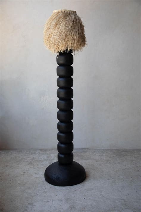 Black Jabin Wood Floor Lamp with Palm Screen by Daniel Orozco For Sale at 1stDibs