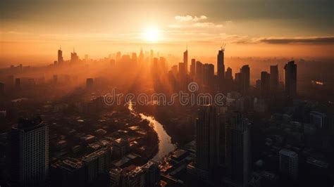 A Skyline View of a Bustling City at Sunrise Created with Generative AI Stock Illustration ...