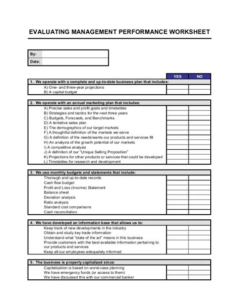 Free Worksheet Evaluating Management Performance Template By ...