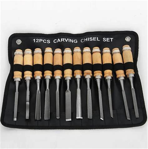 Wood Working Chisel Carving Knife 12pcs/set Hand Tool Set Carved Hand Work Wood Handle Engraving ...