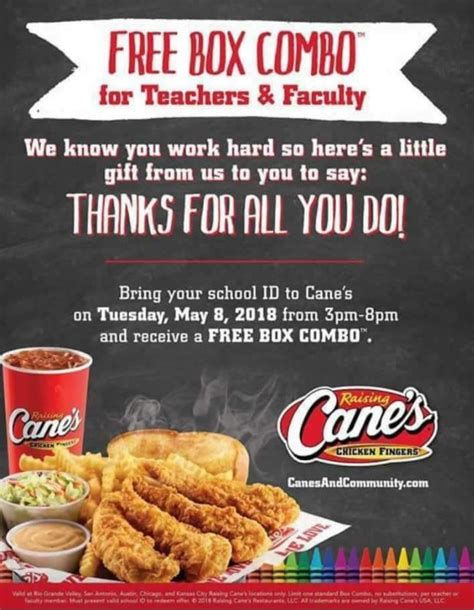 Raising Cane's - Free Box Combo For Teachers & Faculty May 8th - STL Mommy | Raising canes, Free ...