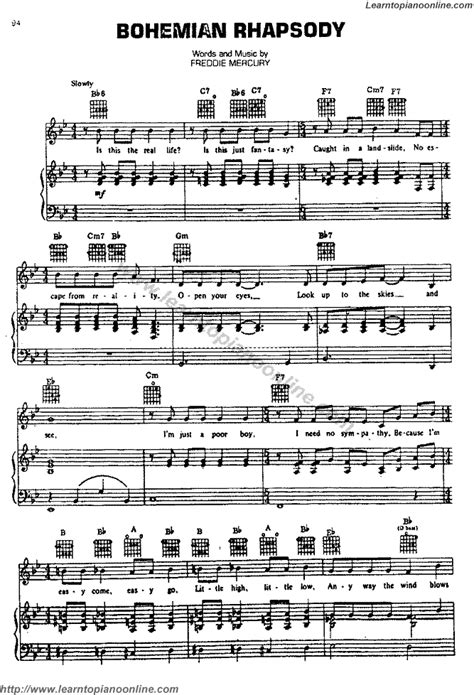 Bohemian Rhapsody by Queen Free Piano Sheet Music | Learn How To Play ...