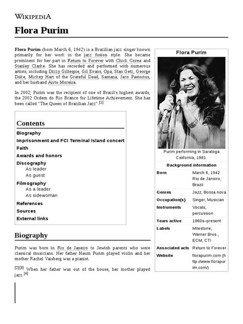 Flora Purim: Flora Purim (Born March 6, 1942) Is A Brazilian Jazz Singer Known | PDF | Jazz ...