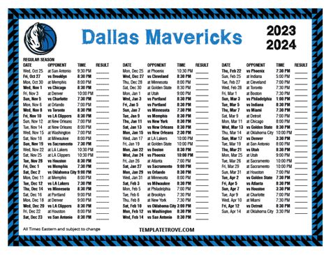 Printable 2023-2024 Dallas Mavericks Schedule