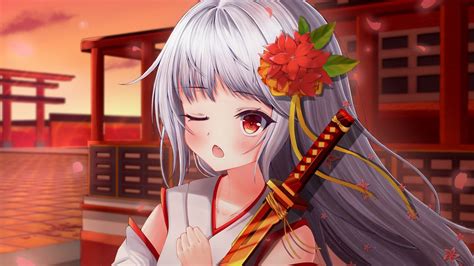 Wallpaper girl, kimono, katana, anime hd, picture, image