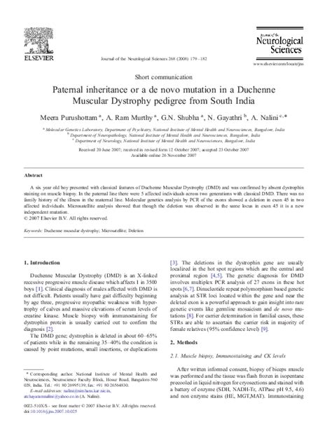 (PDF) Paternal inheritance or a de novo mutation in a Duchenne Muscular Dystrophy pedigree from ...