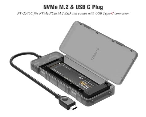 NVMe M.2 SSD USB 3.1 Gen2 Disk Enclosure with USB Type C Plug, NV-2575C External M2 Adapter ...
