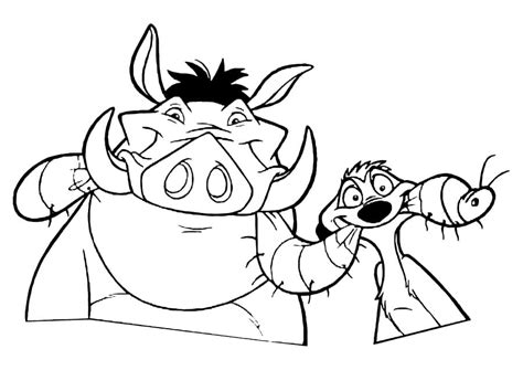Timon and Pumbaa Eating Worm Coloring Page - Free Printable Coloring Pages for Kids