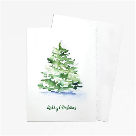 Watercolor Christmas Tree Set of 10 Christmas Cards - Etsy