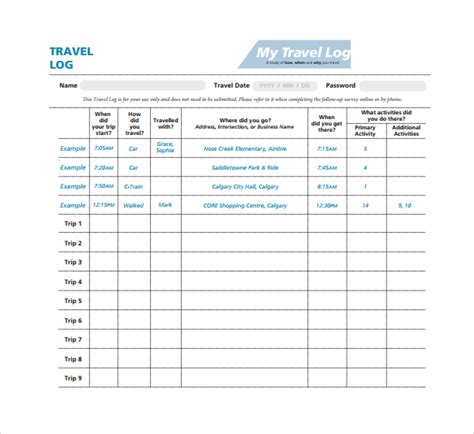 Travel Log Templates | 12+ Free Printable Word, Excel & PDF