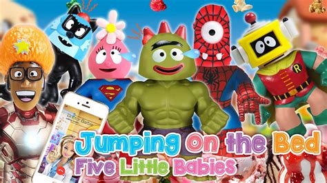 YO GABBA GABBA Super Heroes Five Little Babies JUMPING ON THE BED ♥Toy ...