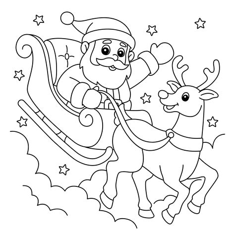 Premium Vector | Christmas santa sleigh and reindeer coloring page