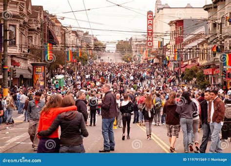 Crowed Castro District during San Francisco Gay Pride Event in J ...