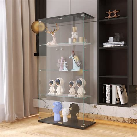 Buy Yoluckea 2 Glass-Door Cabinet, Glass Display Cabinet 4 Shelves with Door, Curio Cabinet ...