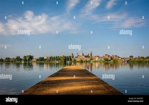 Panoramic view at the medieval City of Mantova (Mantua) with Lake (Lago ...