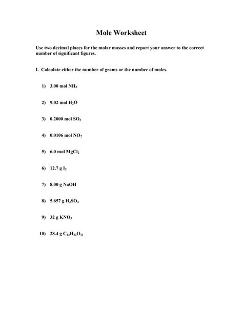 Mass And The Mole Worksheet