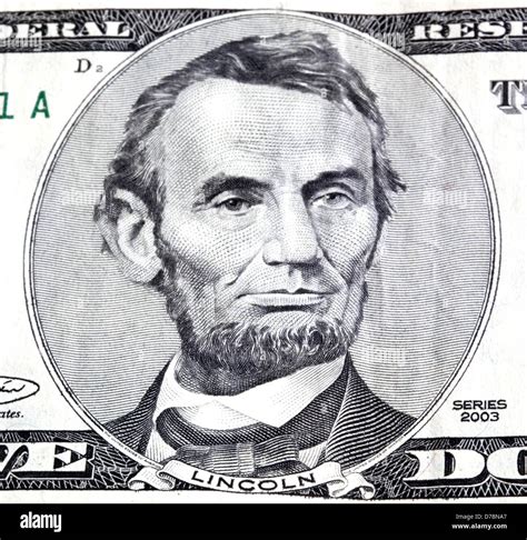 Portrait of Abraham Lincoln in front of the five dollar bill Stock ...