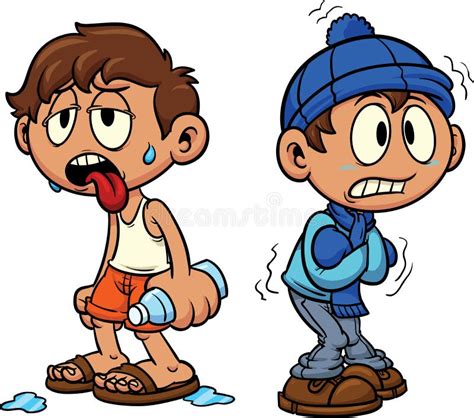 Cartoon Kid in Hot and Cold Weather Stock Vector - Illustration of ...