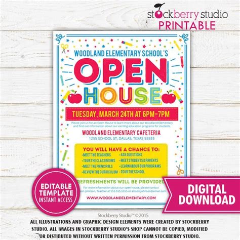 School Open House Flyer Printable Template Back to School Invitation ...