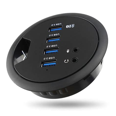 Mount In Desk 4 Port USB 3.0 HUB Adapter External Stereo Sound Adapter Combos Round US Plug USB ...