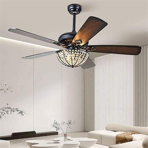 5-Blade Ceiling Fan and Light Kit Included Wood Blades & Crystal Shade ...