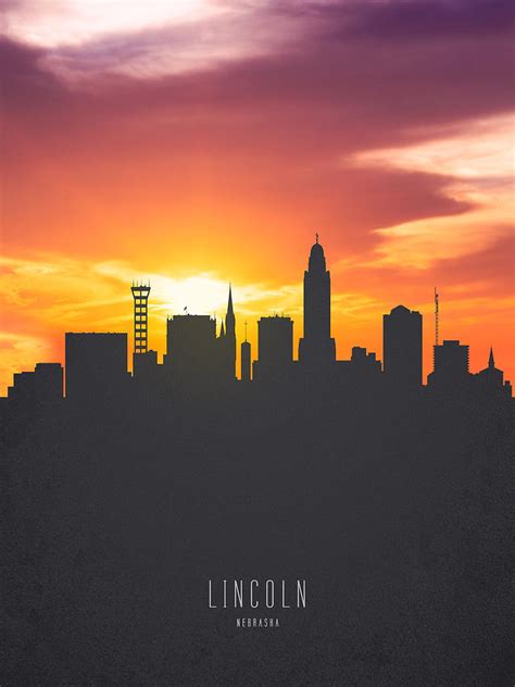 Lincoln Nebraska Sunset Skyline 01 Painting by Aged Pixel