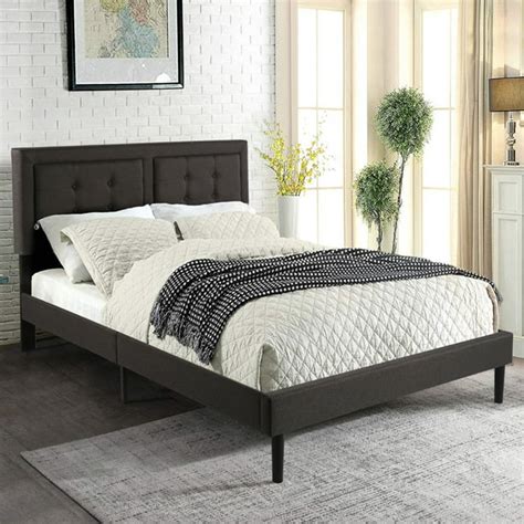 VECELO 46.9"Platform Bed with Upholstered Headboard Bed Frame，Full Size ...