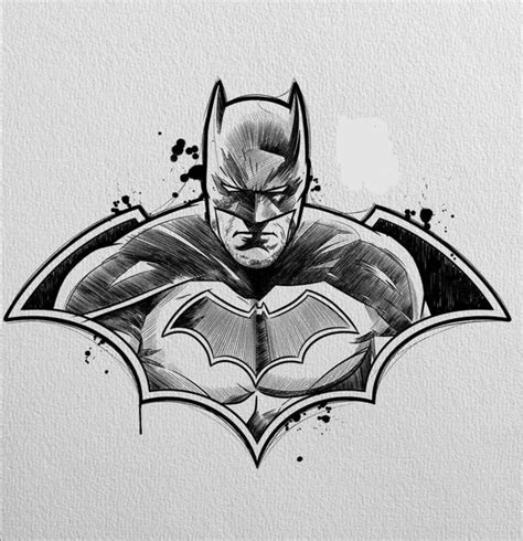 the batman logo drawn in pencil on paper with watercolor splashs and ...