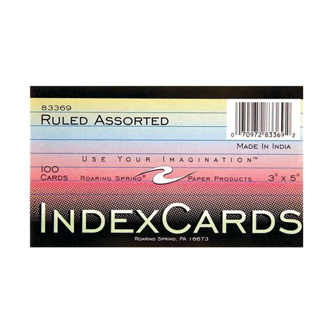 Index Cards, 3" x 5", Ruled, Assorted Colors