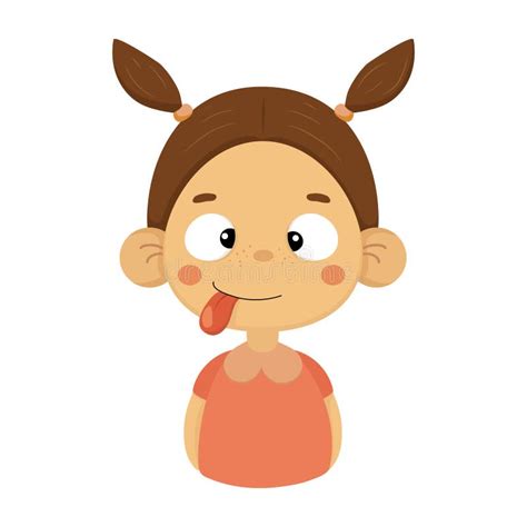 Silly and Joking Little Girl Flat Cartoon Portrait Emoji Icon with ...