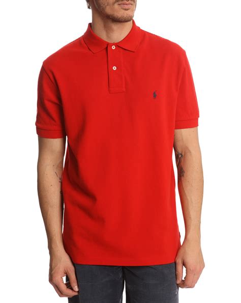 Polo ralph lauren Custom Fit Red Polo Shirt in Red for Men | Lyst