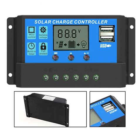 ALLPOWERS Solar Panel Inverter Solar Charge Controller 12V 24V 20A LCD Display Dual USB Solar ...