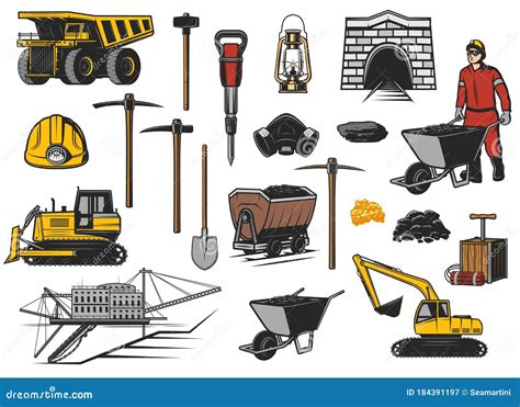 Coal Mining Industry, Equipment Icons Stock Vector - Illustration of ...